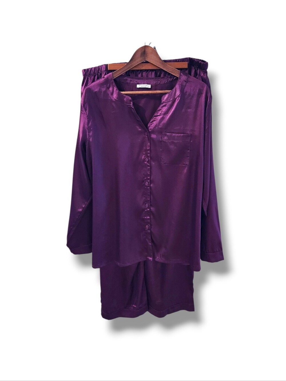 Ekouaer 2pc Satin Long Sleeve Button-Down Pajamas | XXL
